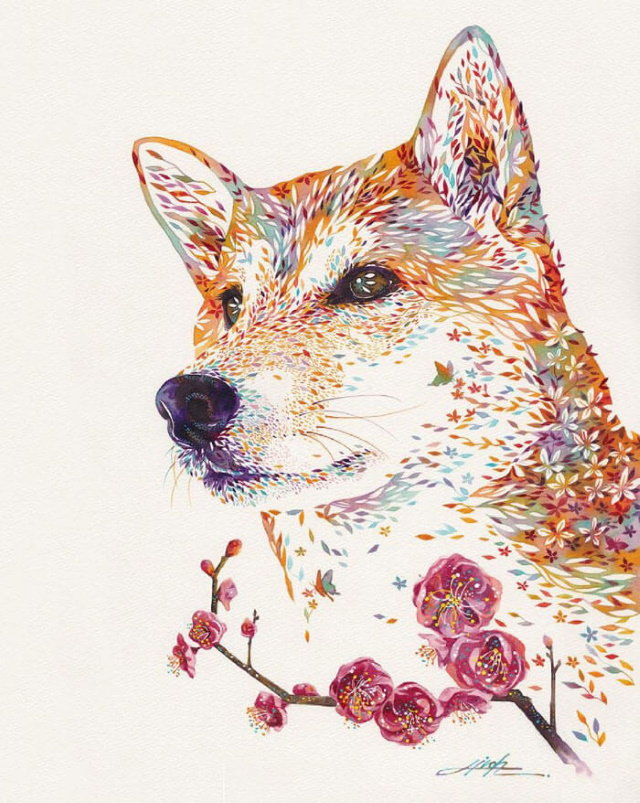Pinturas De Animales Elaboradas Con Flores Perro