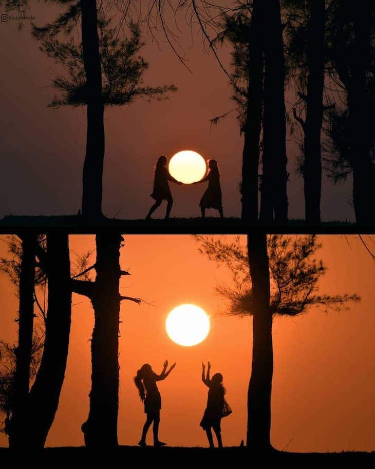 Whimsical Sunset Silhouette Photo by Krutik Thakur playing catch
