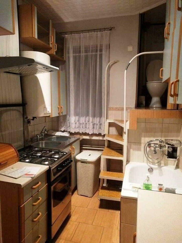 Cocina y baño en la misma habitación