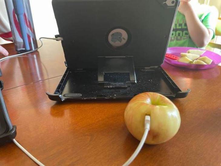 Fotos Divertidas La Vida Con Niños Manzana como cargador de tableta