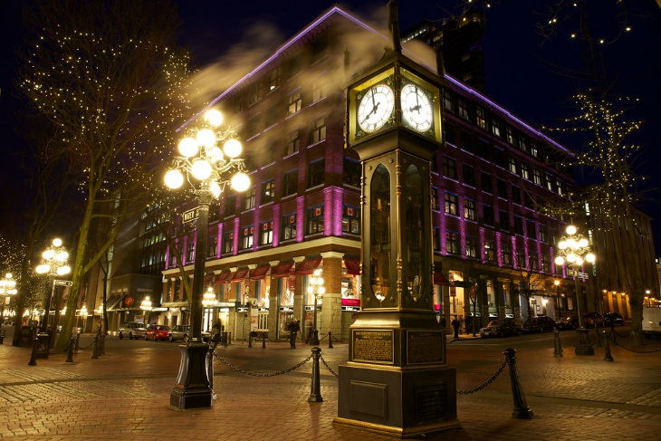  Lugares bonitos en Vancouver, Canadá , Reloj de vapor Gastown en el centro de Vancouver