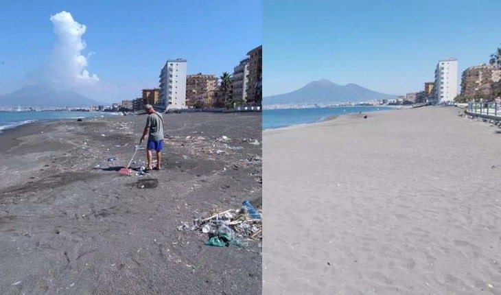 Reto Recoger Basura, hombre recogiendo basura en la playa