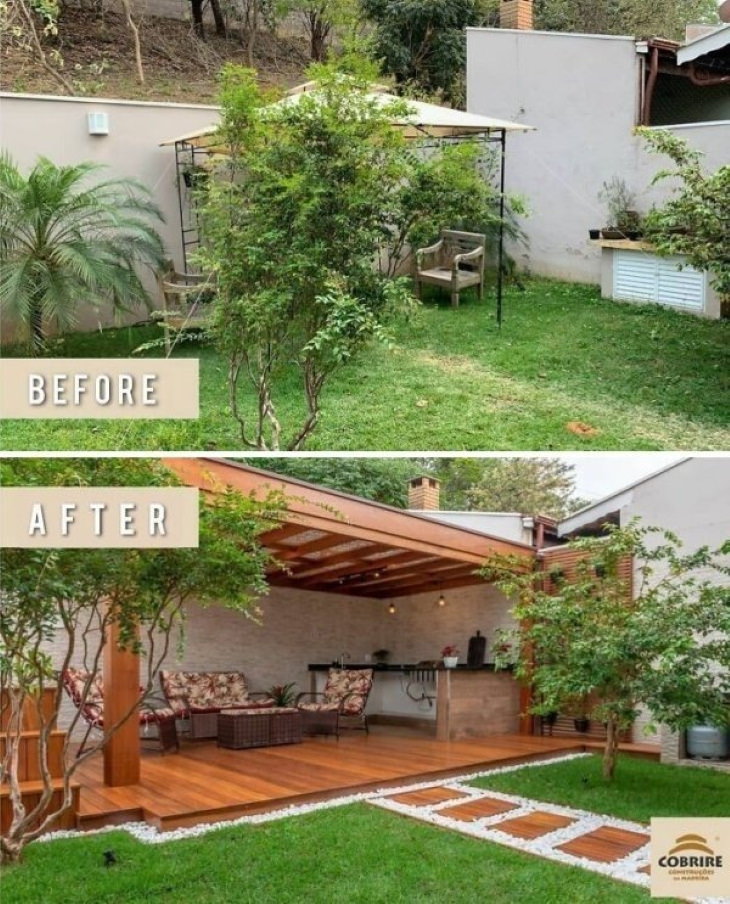 Antes y después de la renovación  en el hogar , terraza