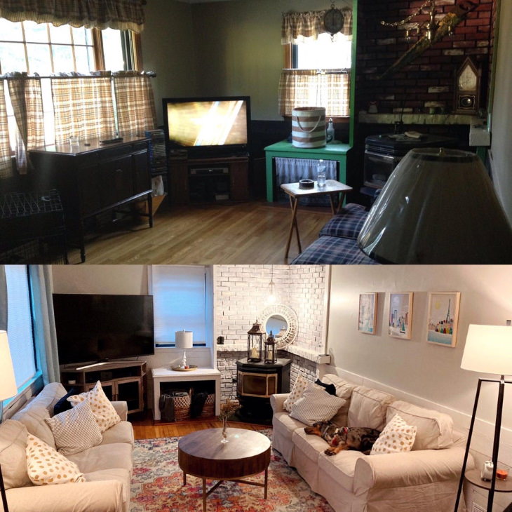 Antes y después de la renovación  en el hogar , sala