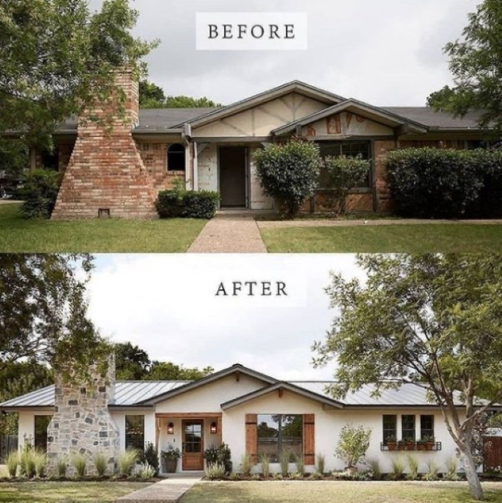 Antes y después de la renovación  en el hogar , fachada de una linda casa