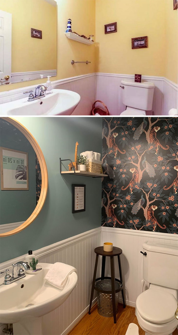 Antes y después de la renovación  en el hogar , baño