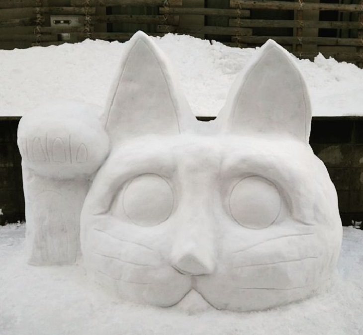 Esculturas De Nieve, gato cabezón
