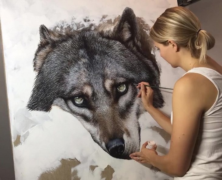 Pinturas Hiperrealistas De Animales, lobo