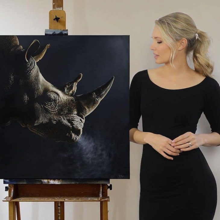 Pinturas Hiperrealistas De Animales, rinoceronte