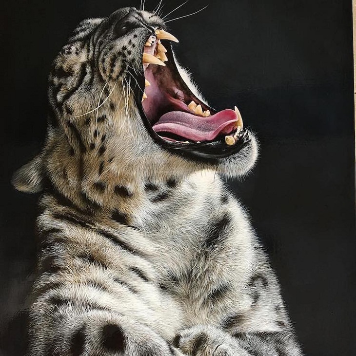 Pinturas Hiperrealistas De Animales, leopardo de las nieve