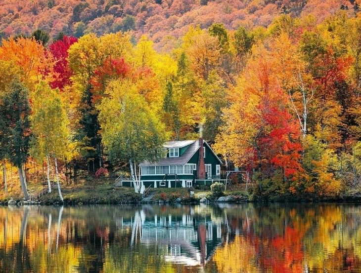 Fotos Del Otoño, Una vista junto al lago en Vermont, EE. UU.