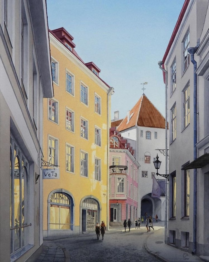 Pinturas De Monumentos Europeos, Ciudad Vieja de Tallin, Estonia