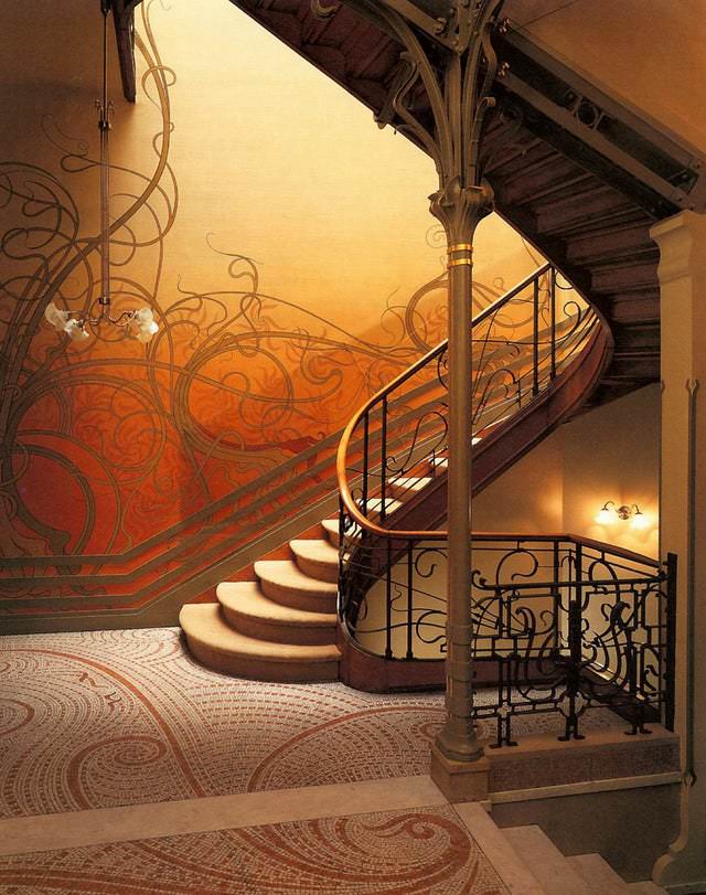 Edificios Art Nouveau Escalera del Hotel Tassel en Bruselas, Bélgica