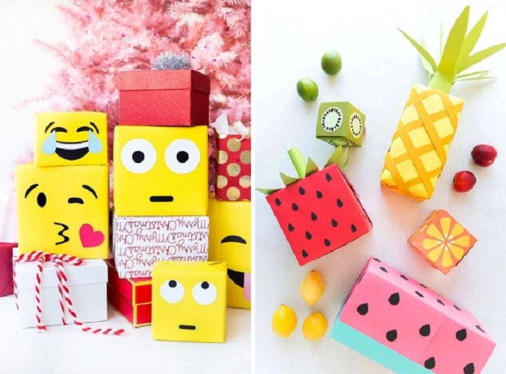 Ideas Para Envolturas, Papel de regalo con emojis y frutas