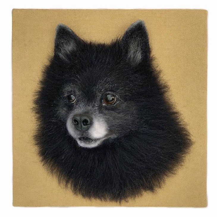 Retratos De Animales De Lana Afieltrada, perro shitzu negro