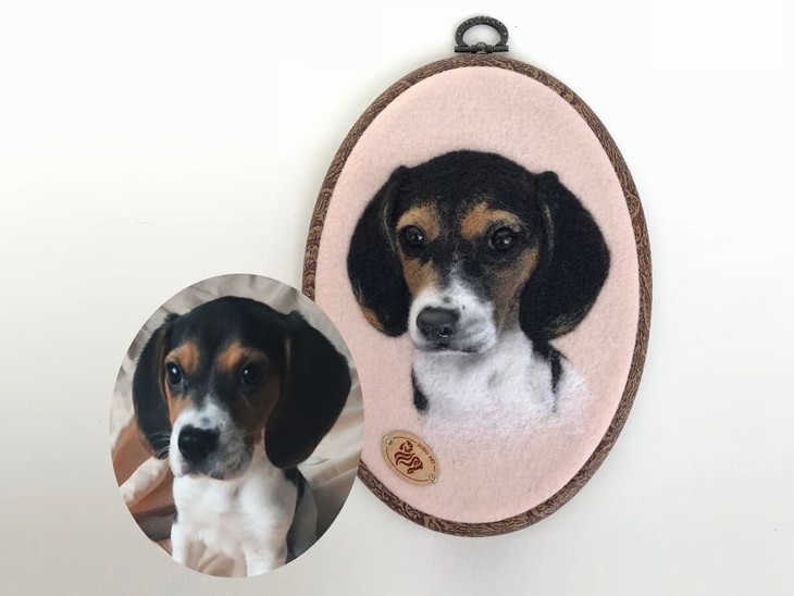 Retratos De Animales De Lana Afieltrada, perro beagle