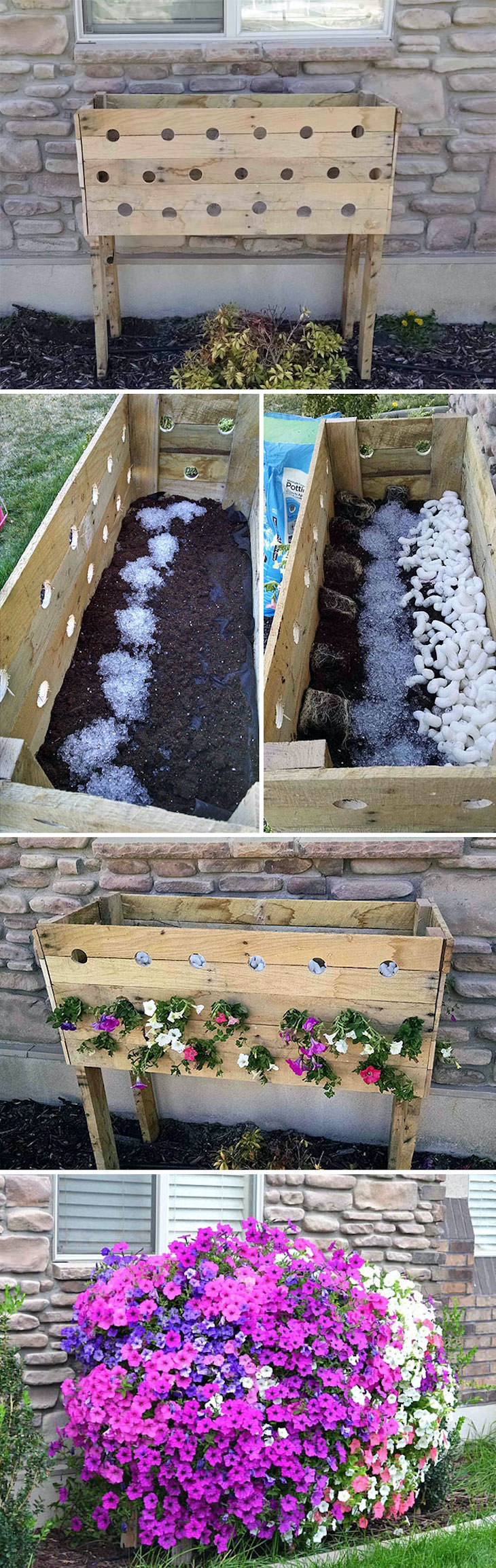 Ideas y trucos creativos de jardinería Jardinera de palets para flores en cascada
