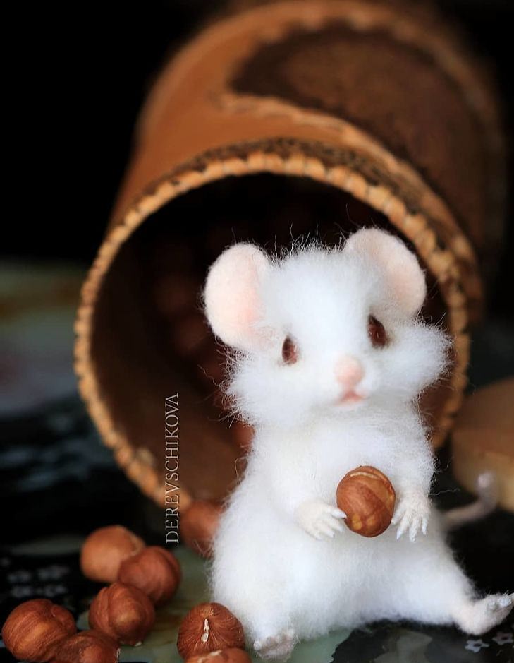 Animales De Fieltro, ratón blanco