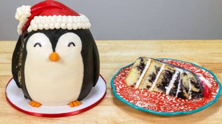 Obras de arte únicas, Tarta navideña de buttercream y pingüinos