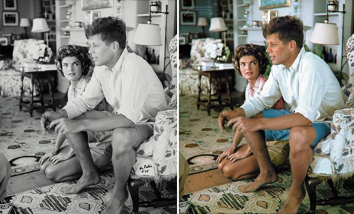 Fotos Históricas a Color, John F. Kennedy y Jacqueline Bouvier recién comprometidos en Cape Cod el 4 de julio de 1953