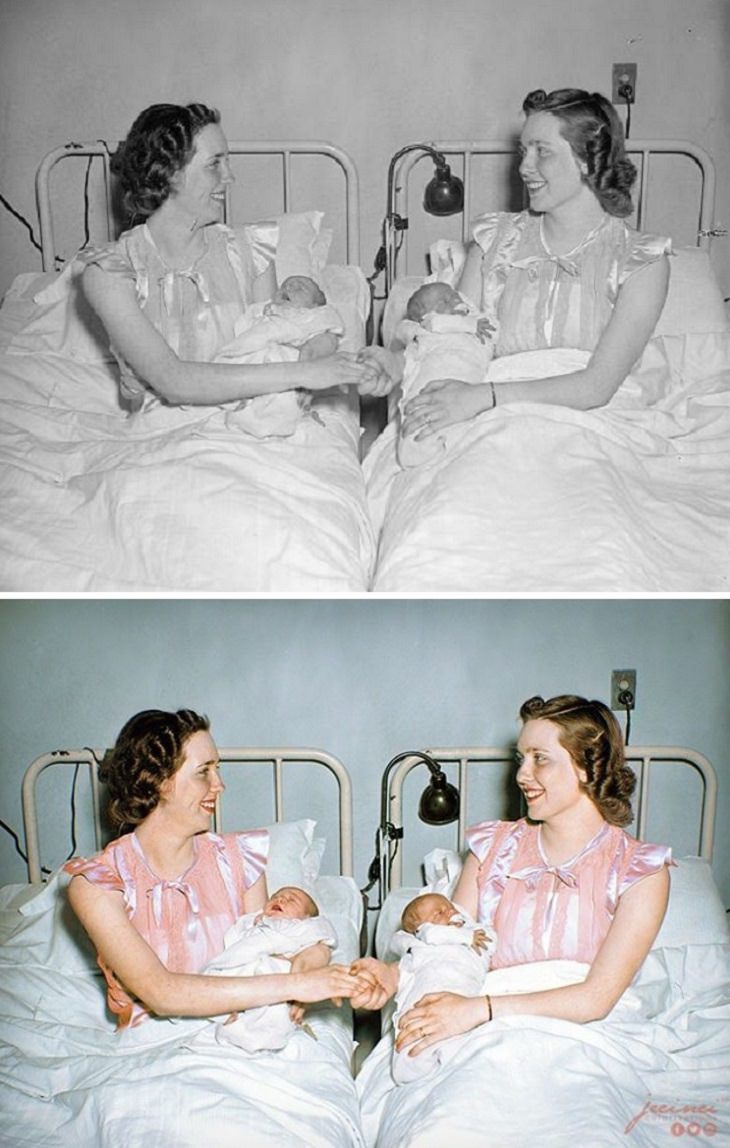 Fotos Históricas a Color, Las gemelas se convierten en madres juntas por segunda vez en menos de dos años en 1939