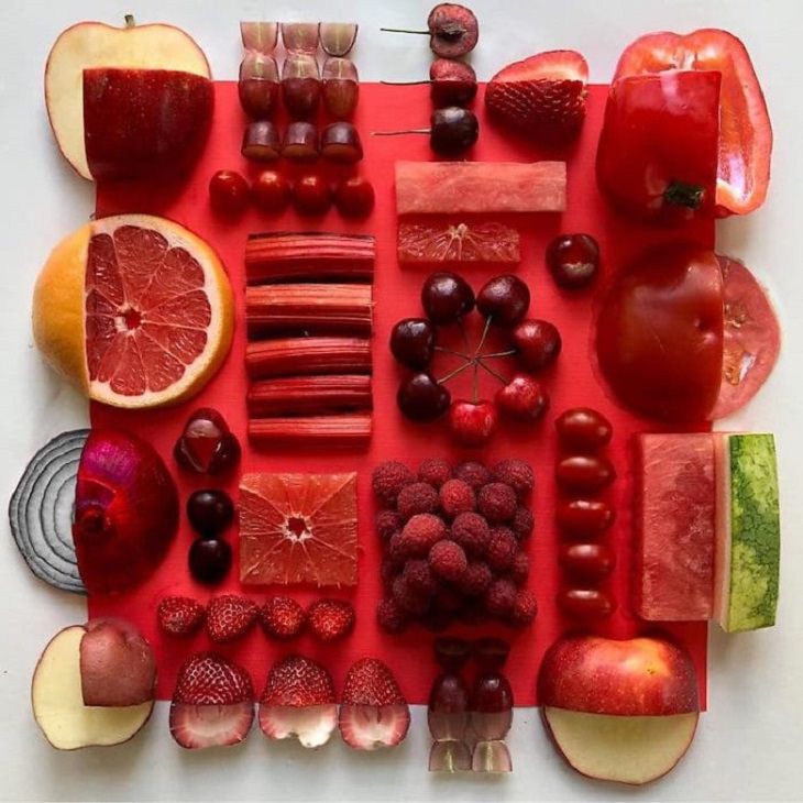 Arte en comida, alimentos rojos