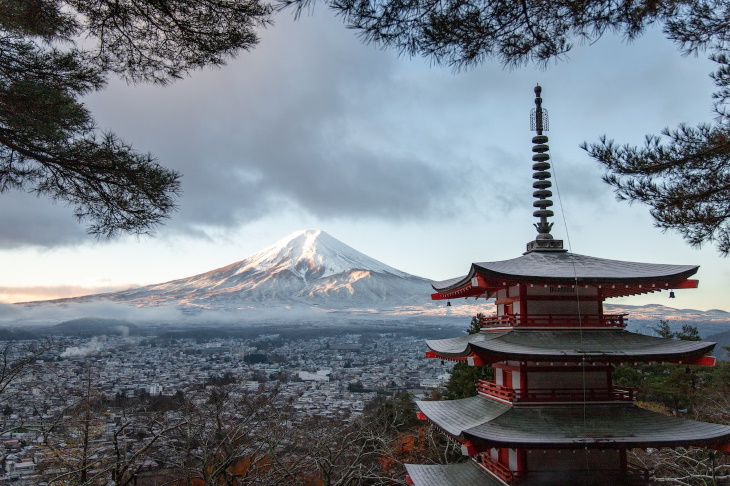 Arquitectura japonesa El Monte Fuji y una pagoda