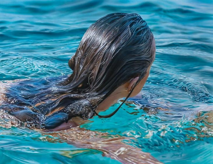 Pinturas Realistas De Johannes Wessmark, mujer nadando