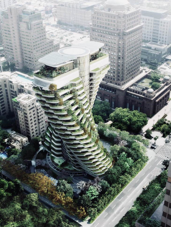 Edificios verdes "Tao Zhu Yin Yuan" (también conocido como "Jardín Ágora") de Vincent Callebaut (2018) - Taipéi, Taiwán