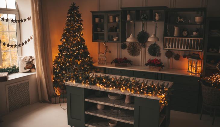 Cocina decorada en Navidad 