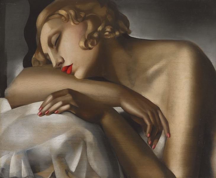 El Arte de Tamara de Lempicka, La durmiente, 1930, óleo sobre panel