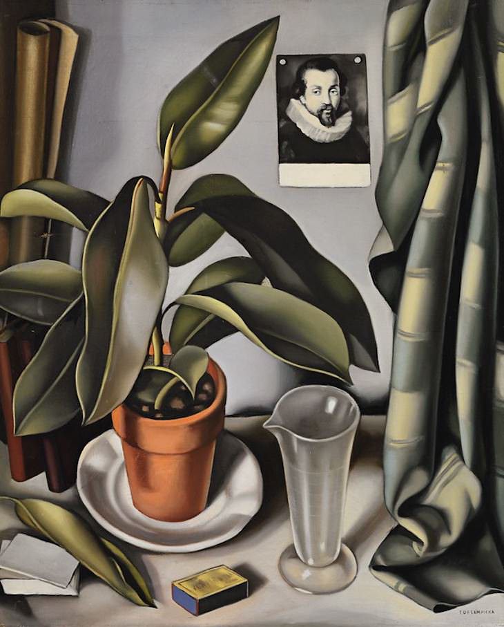 El Arte de Tamara de Lempicka, planta carnosa y vial, 1941, óleo sobre lienzo