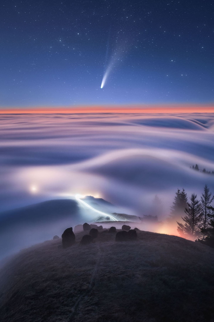 2021 Fotógrafo de paisaje del año "Comet NeoWise Setting, Marin" de Tanmay Sapkal