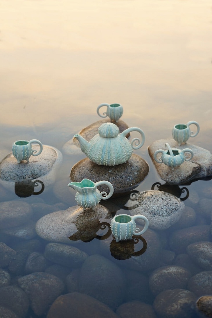 Cerámicas Inspiradas En La Naturaleza, Un hermoso juego de té inspirado en un erizo de mar