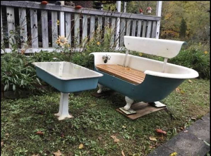 bañera en el jardín