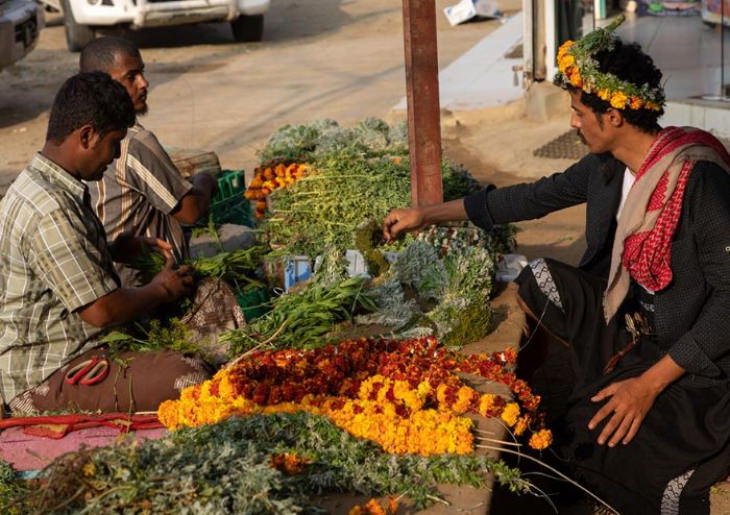 Qahtani Hombres de Flores, mercado de flores