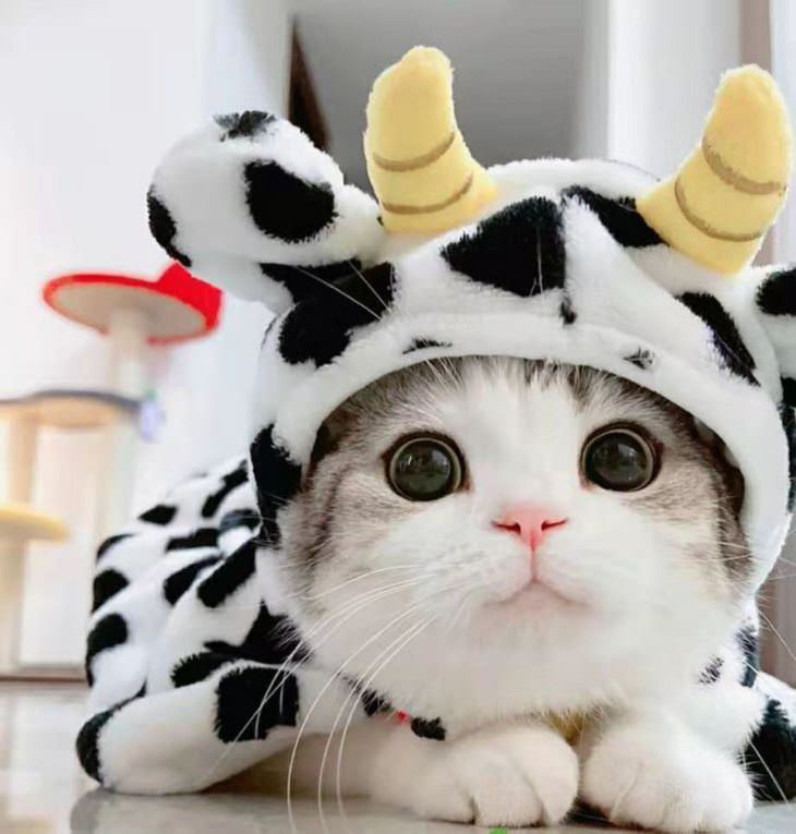 Mascotas Con Lindos Atuendos, gato con disfraz de vaca