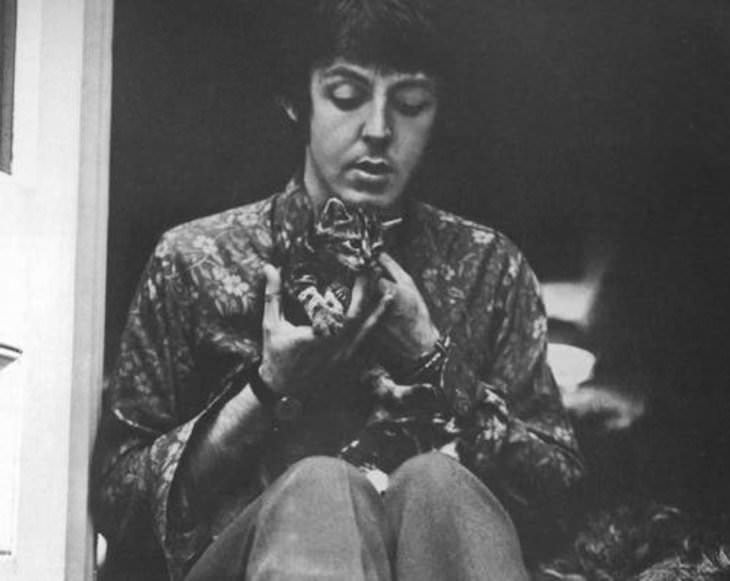 Personajes famosos con sus gatos Paul McCartney y su gato llamado Tisbe