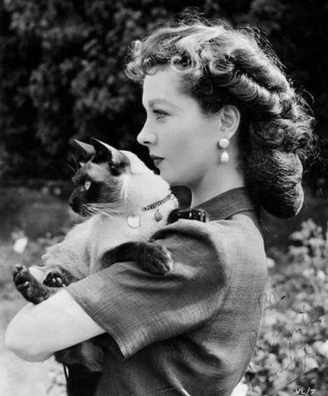 Personajes famosos con sus gatos Vivien Leigh
