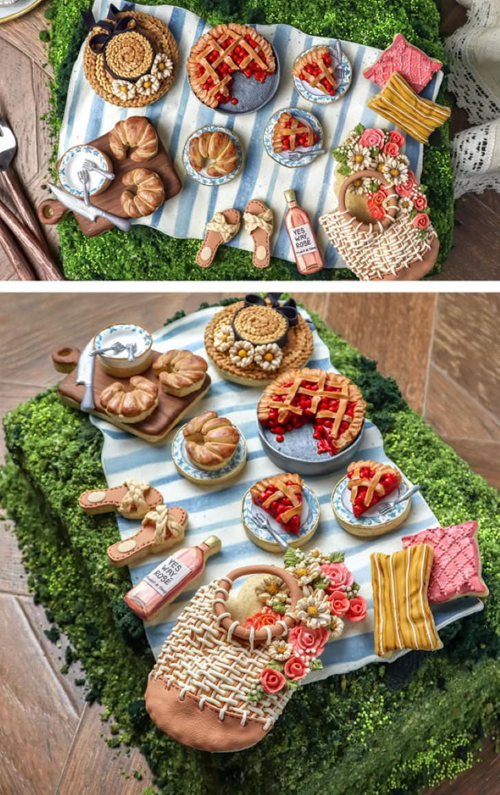 Hermosas Creaciones De Pasteles y Galletas, Un pastel de cumpleaños con tema de picnic