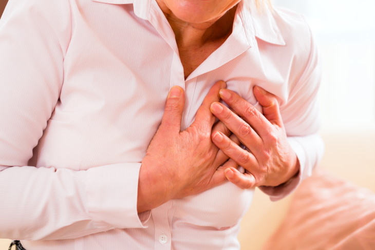Tipos de insuficiencia cardíaca mujer que experimenta dolor en el pecho