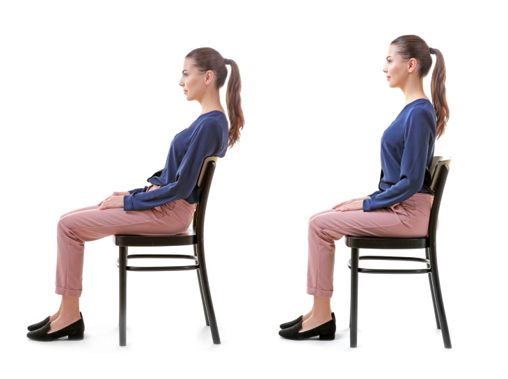 Mala postura mala y buena postura al sentarse
