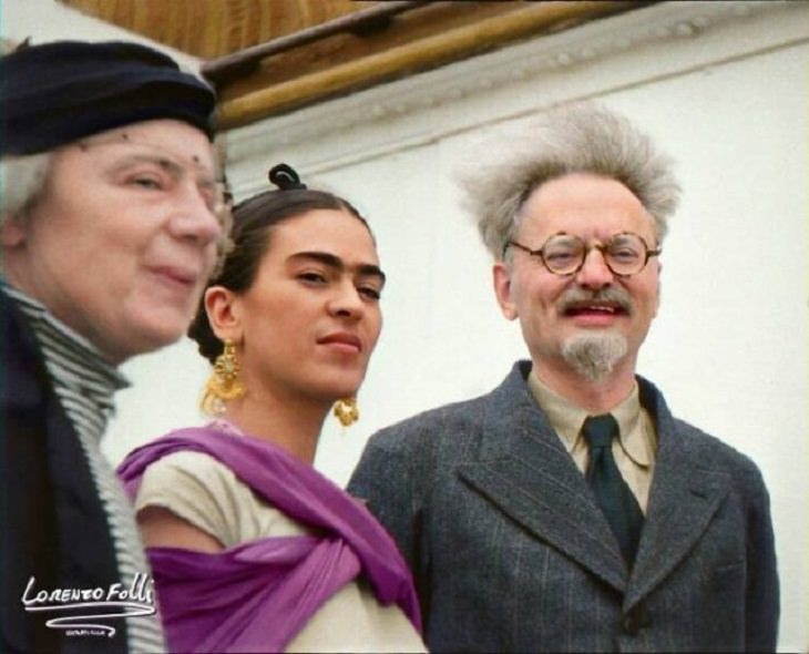 Fotos coloreadas de la historia, León Trotsky, Frida Kahlo, Natalya Sedova,