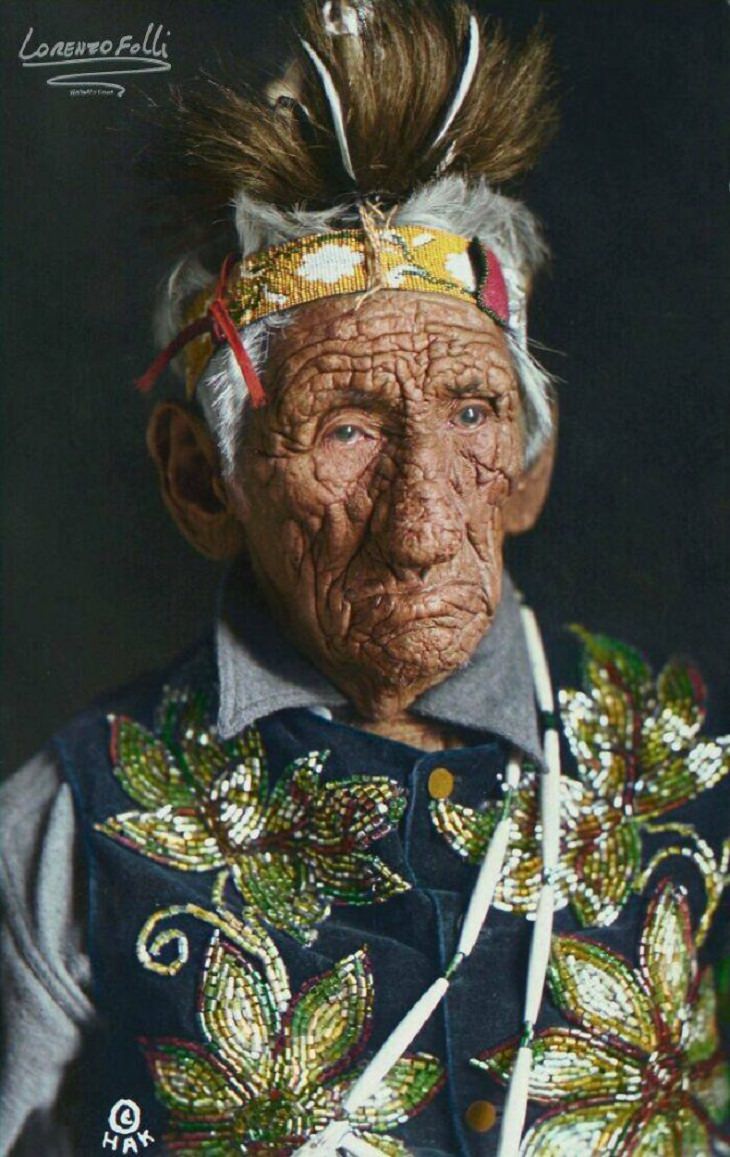 Fotos coloreadas de la historia, ancianos nativos americanos