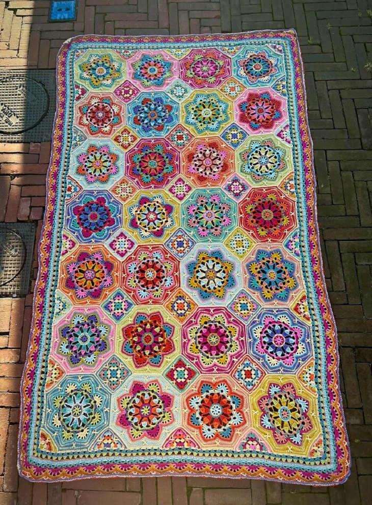 El crochet como arte, manta de azulejos persas