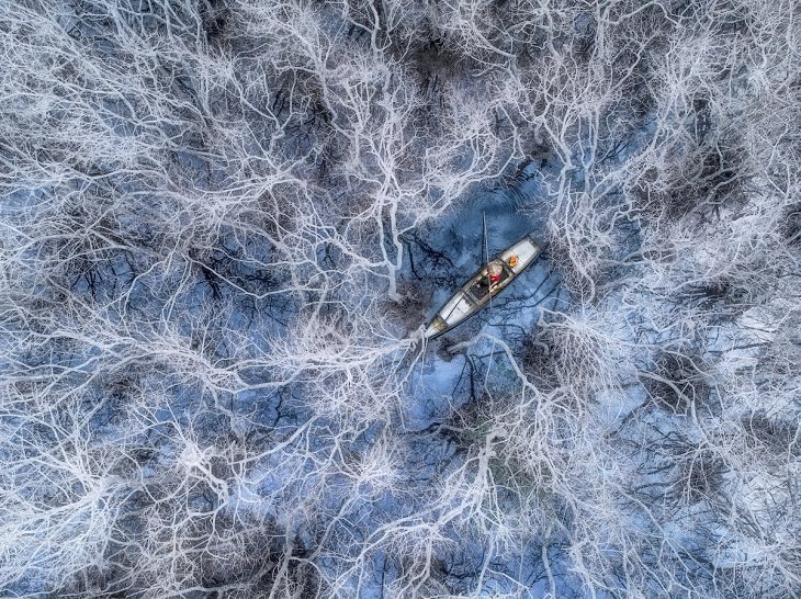 Fotos con drones. Pesca en un manglar