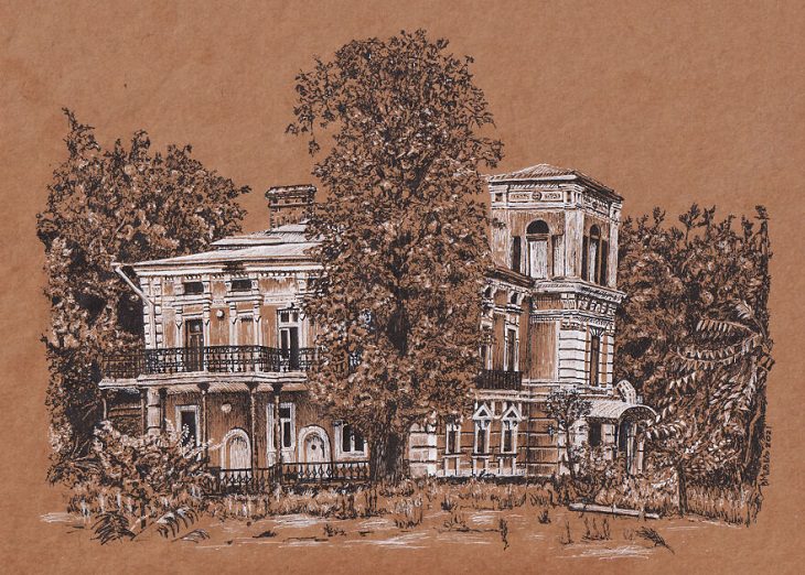 Dibujos Hechos Con Bolígrafo, edificio antiguo con árboles