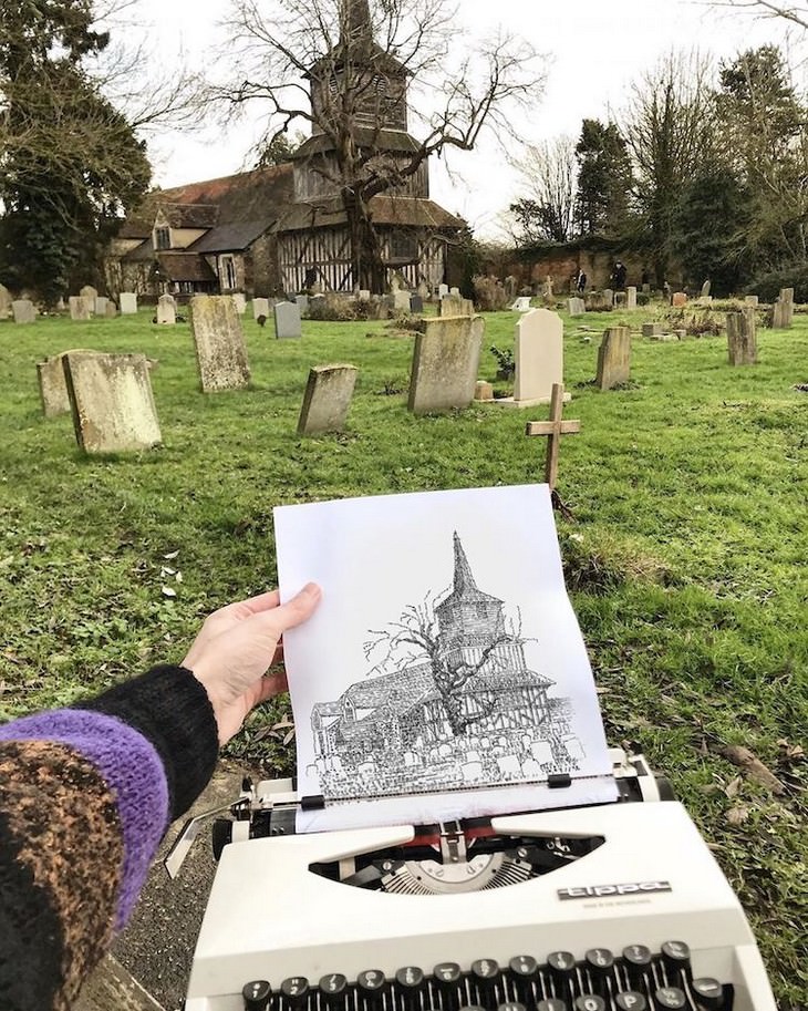 Arte Creado Con Una Máquina De Escribir, capilla en cementerio