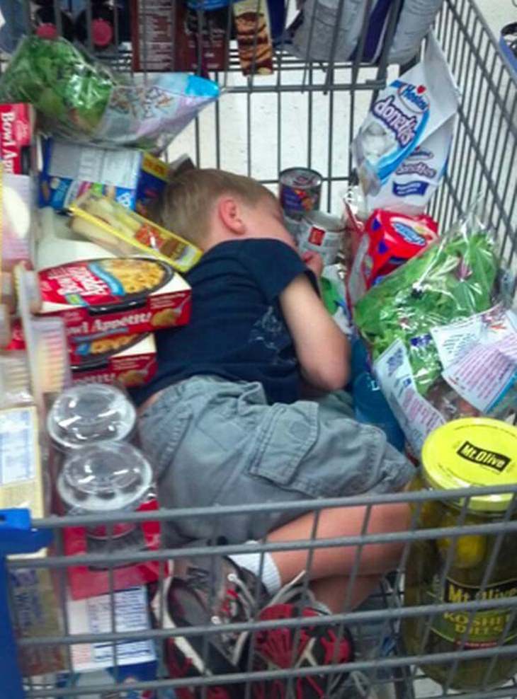 Niños Que Odian Las Compras, durmiendo en el carro de compras