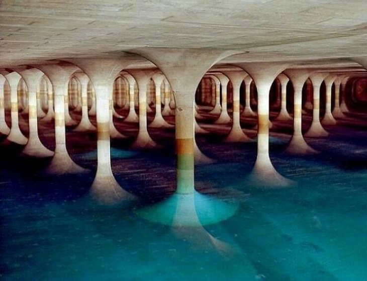 Vista del interior de uno de los dos depósitos de agua subterráneos de Múnich